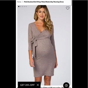 Pink Brushed Knit Wrap Fitted Maternity/Nursing Dress